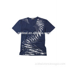 Foil printing v-neck fashion cotton spandex t-shirt